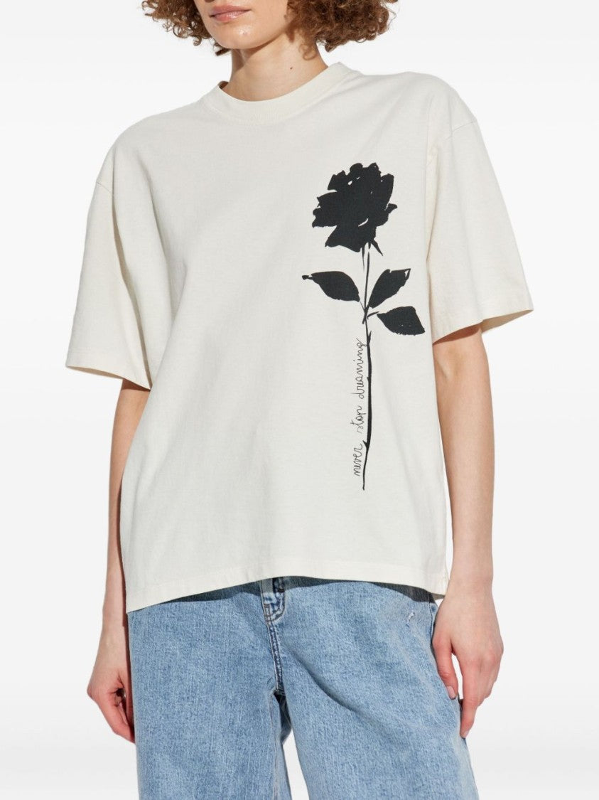 Golden Goose Oversized T-Shirt With Black Rose Graphic And Metallic Stars