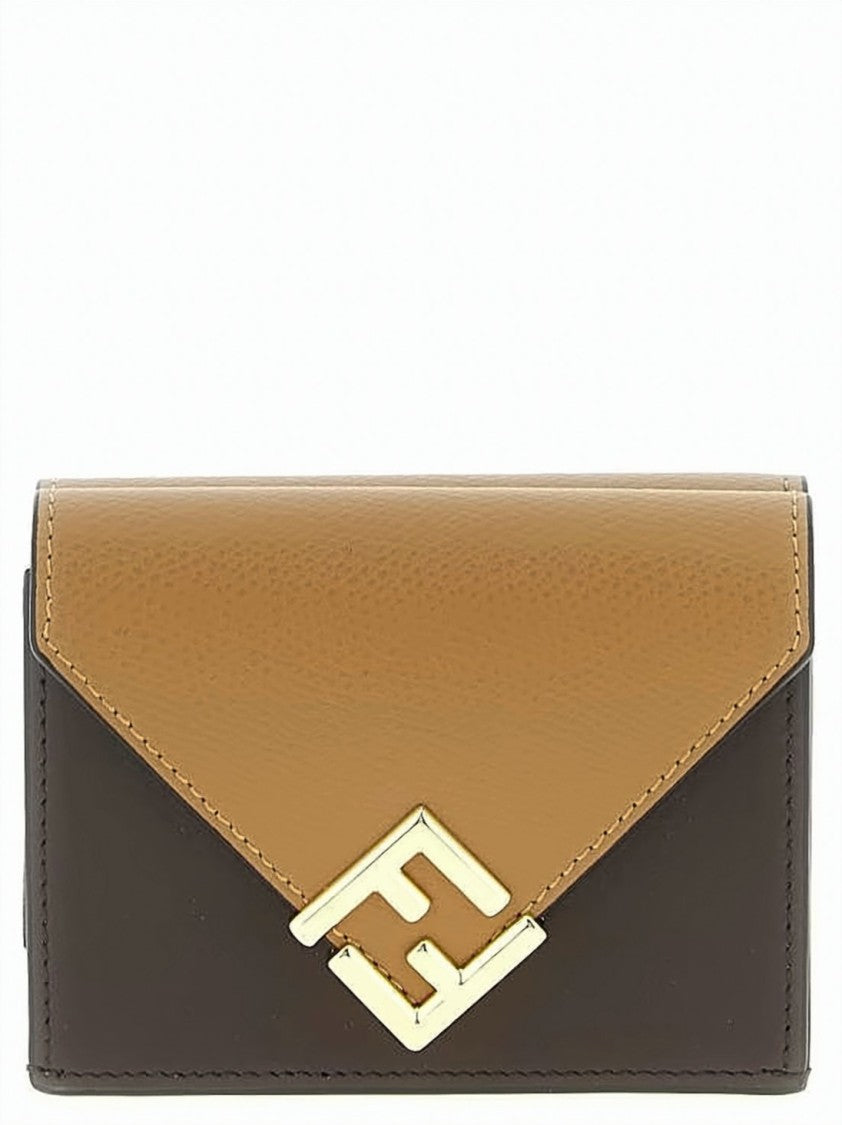 Fendi Tri-Fold Compact Leather Accessory With Gold-Tone Clasp