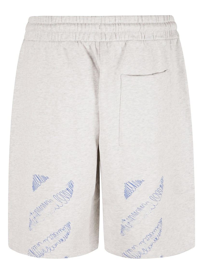Off-White Light Heather Grey Cotton Shorts With Drawstring Waistband