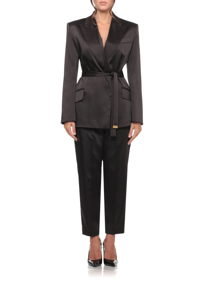 Elisabetta Franchi Silk-Effect Jacket With Lace Accents And Structured Lapels