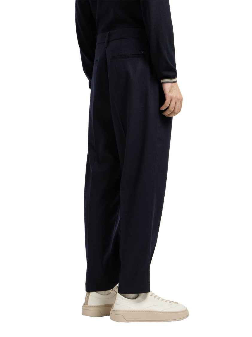Emporio Armani Navy Blue Stretch Virgin Wool Trousers