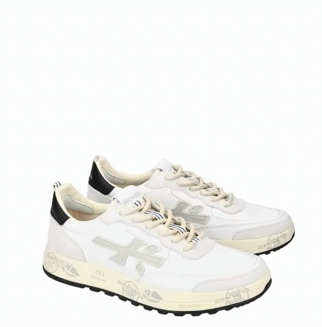 Premiata White Beige Vintage Effect Sneakers