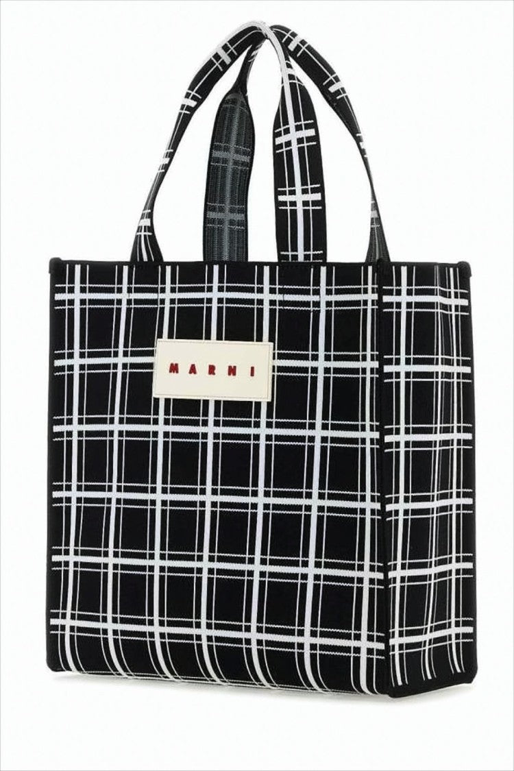 Marni Rectangular Checkered Shoulder Bag With Prominent Patch