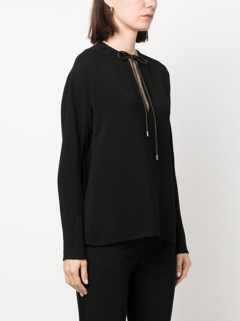 Ferragamo Tie-Neck Black Leather Blouse