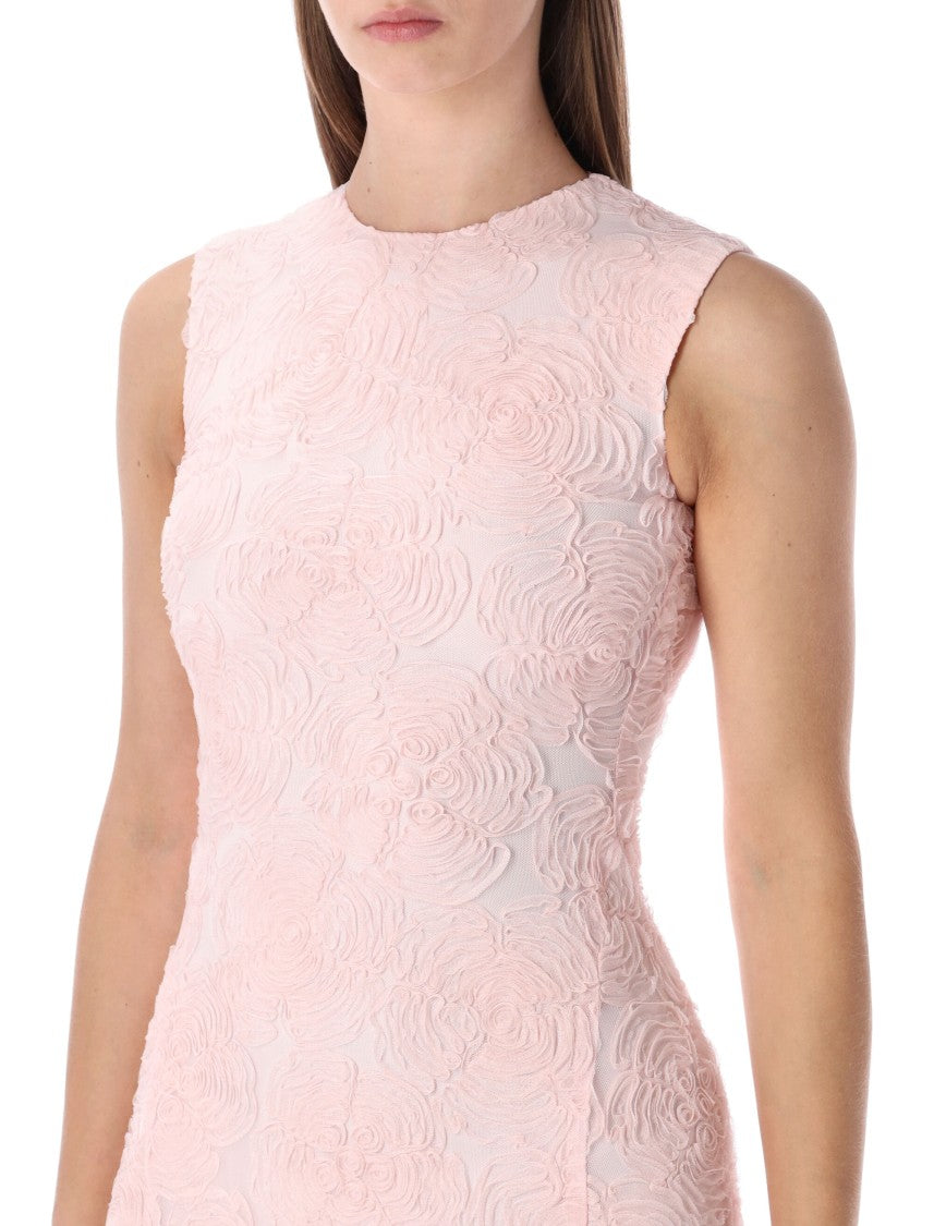 Rotate Embroidered Mesh Maxi Dress With Flared Silhouette