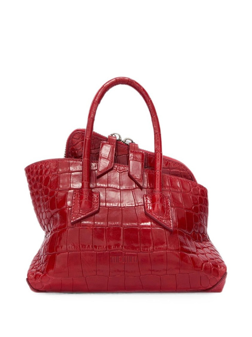 The Attico Red Glossy Crocodile-Embossed Leather Shoulder Bag
