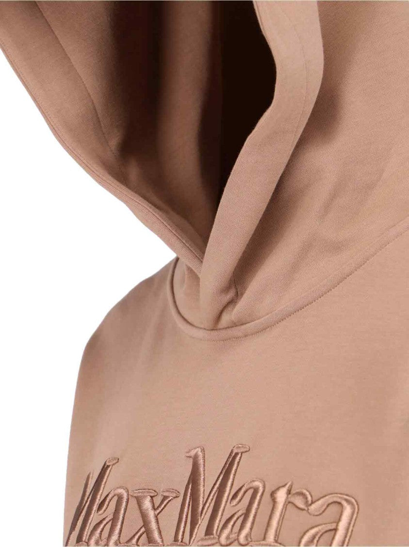 Max Mara Brown Cotton-Blend Hoodie With Logo Embroidery And Ribbed Cuffs