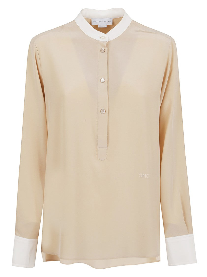 Stella Mccartney Soft Beige Silk Shirt With White Accents