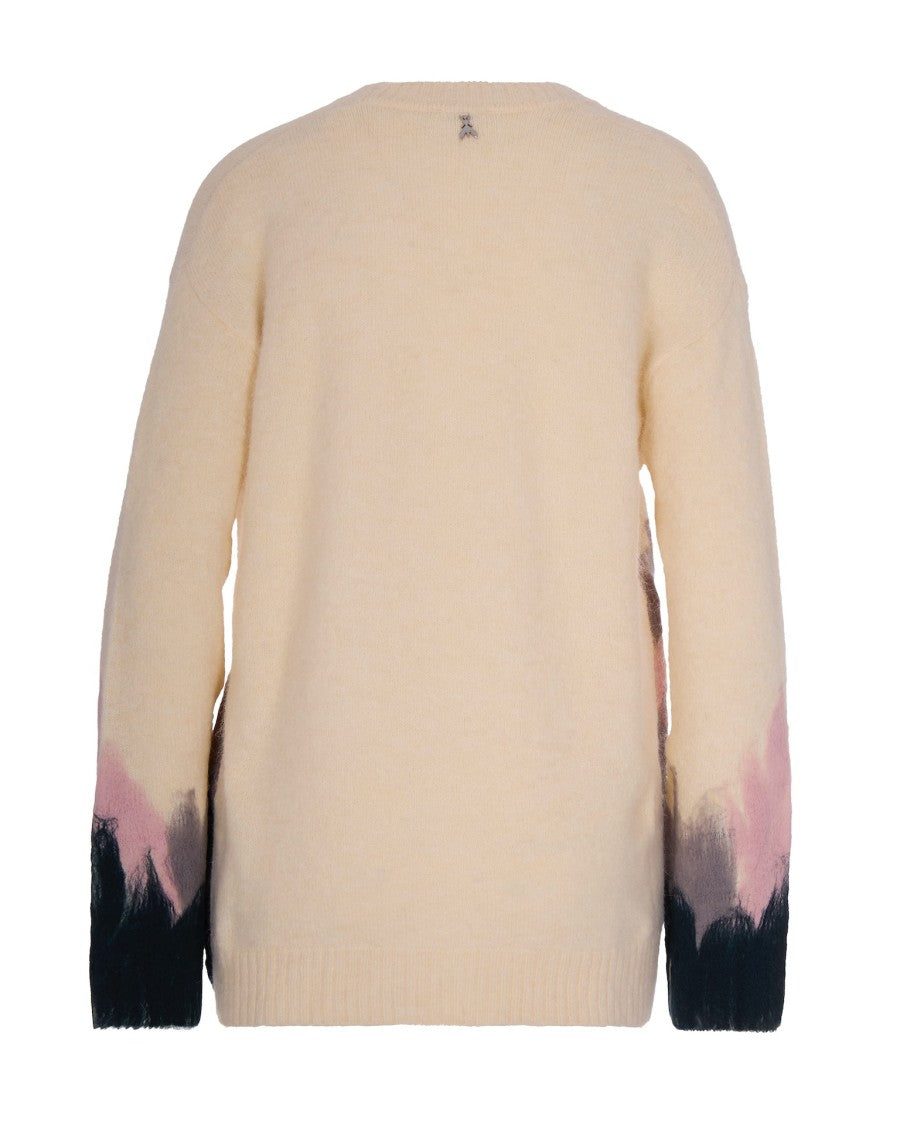 Patrizia Pepe Textured Knit Sweater With Deep V-Neckline