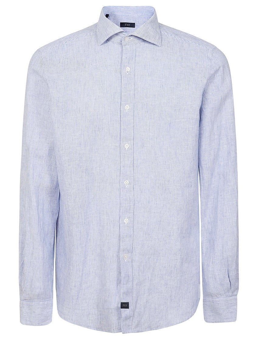 Fay Linen Button-Down Shirt With Textured Finish