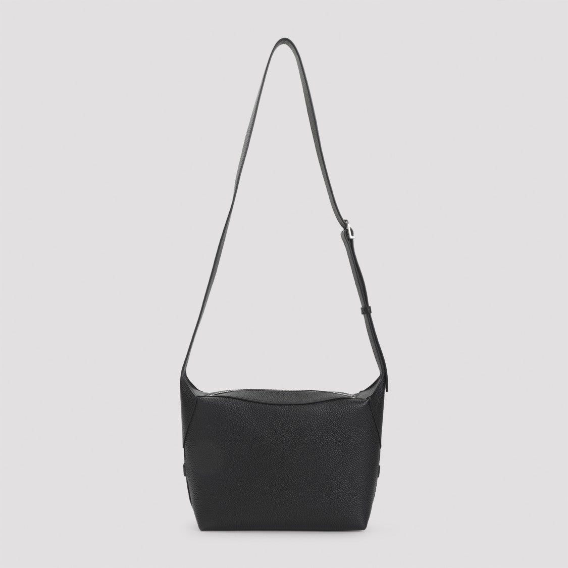 Celine Black Calf Leather Crossbody Bag With Adjustable Strap And Silver-Tone Accents