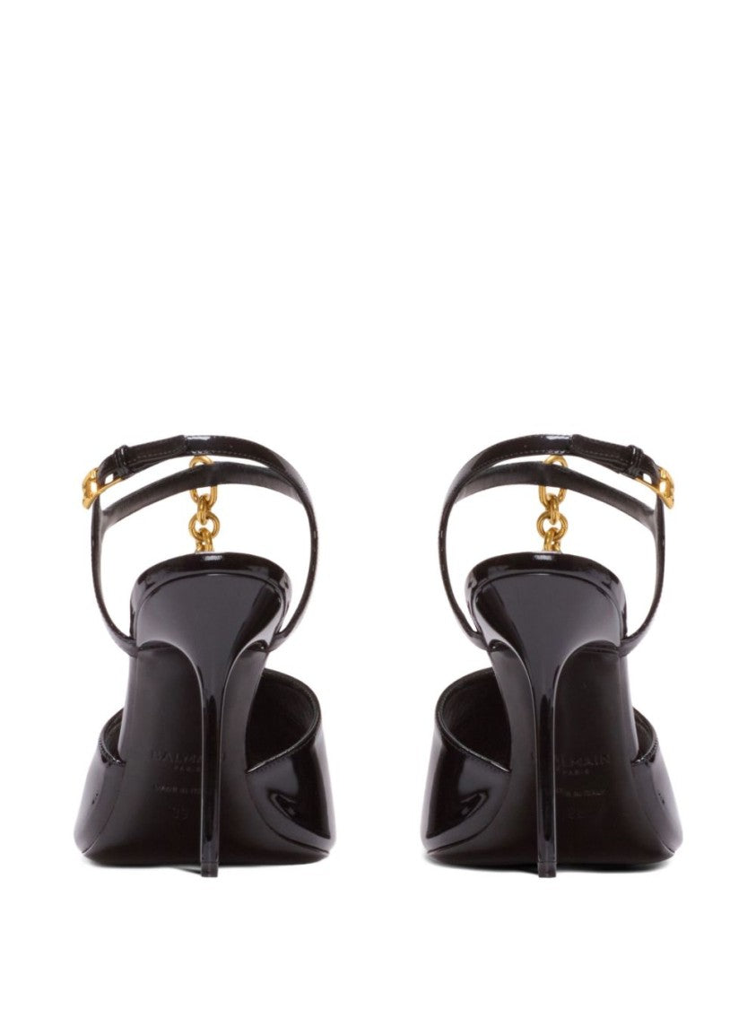 Balmain Black Chain Link Stiletto Ankle Sandals