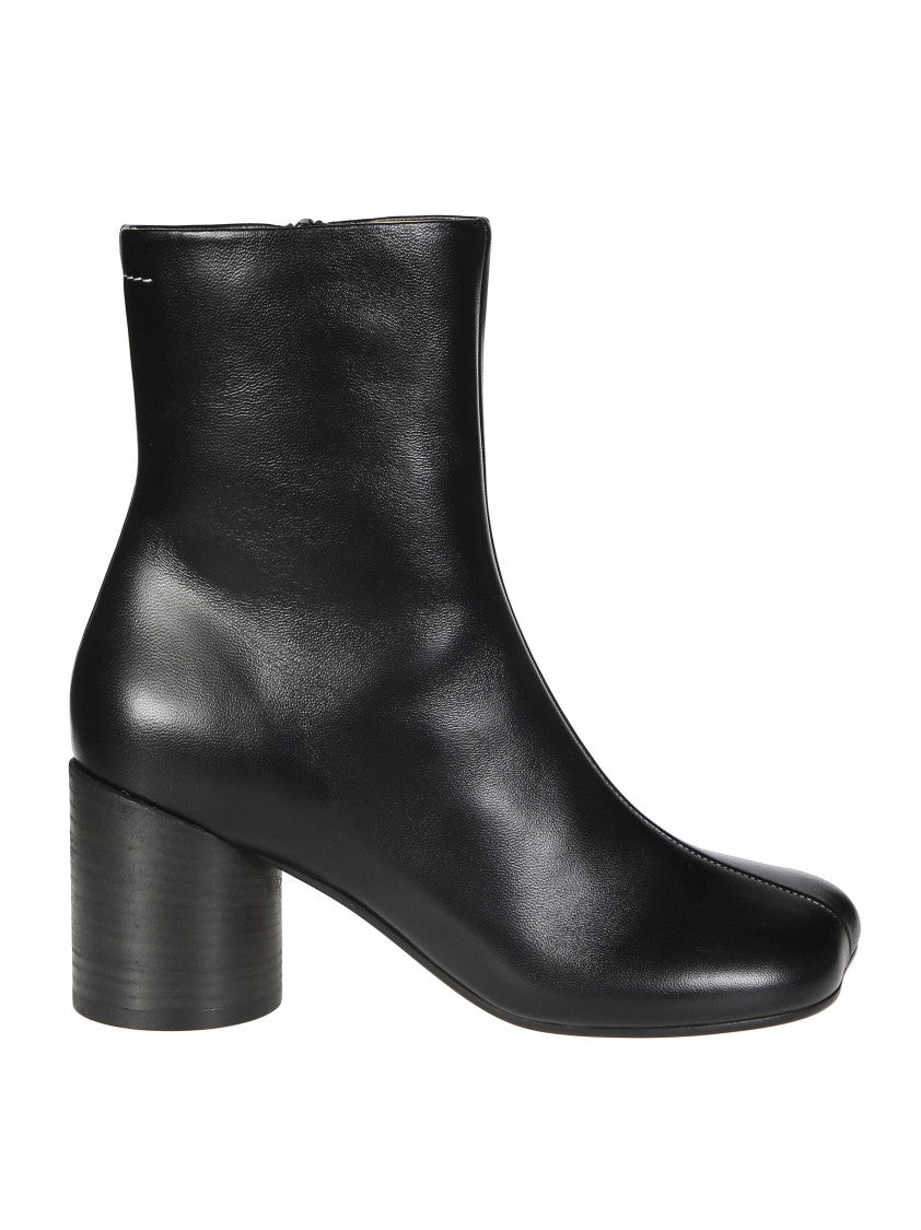 Mm6 By Maison Margiela Black Block Heel Leather Ankle Boots