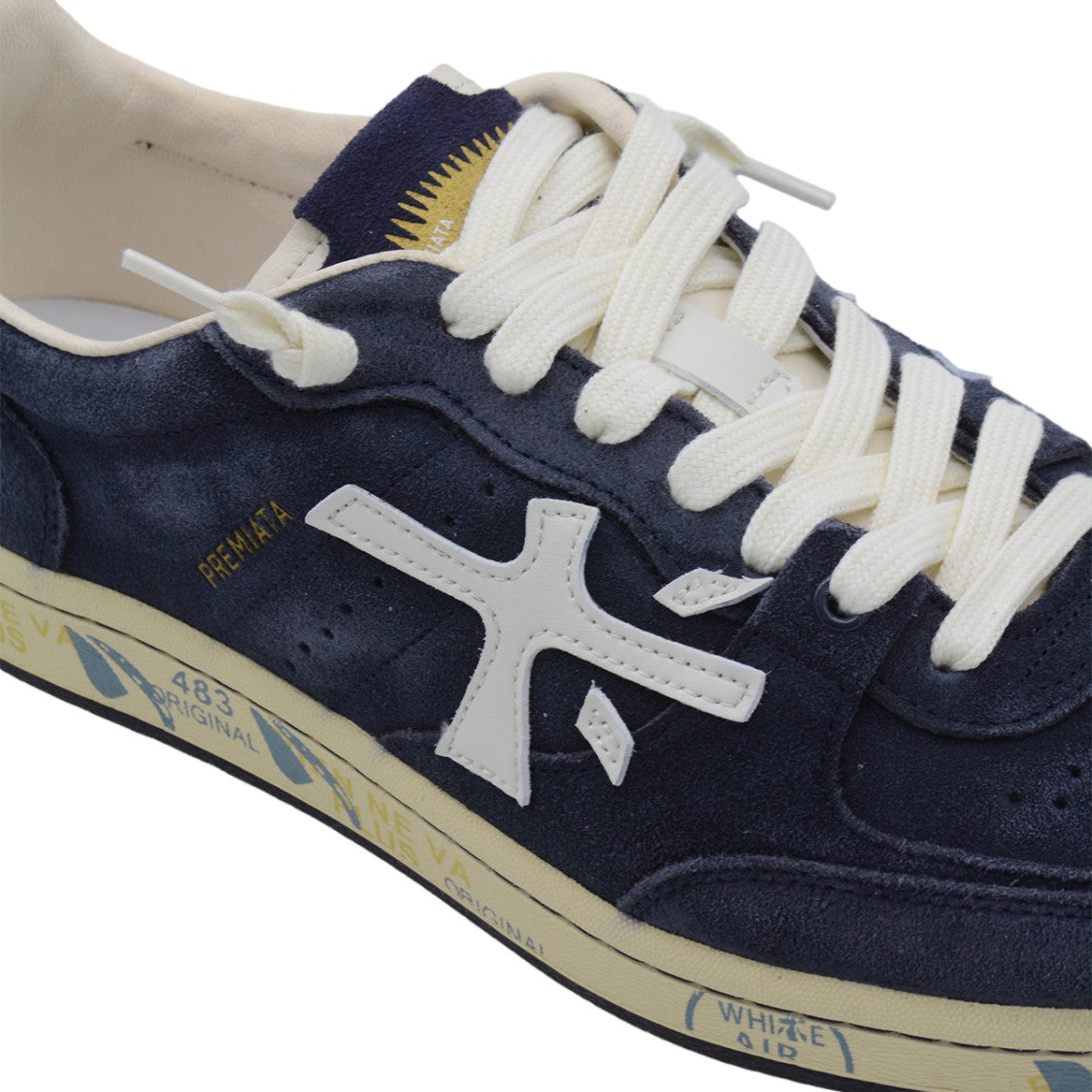 Premiata Navy Blue Suede Sneakers With White Leather Accents