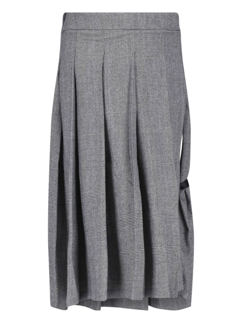 Vaquera Grey Pleated Front-Buckle Wool Midi Skirt