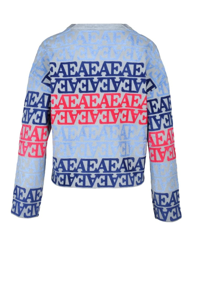 Emporio Armani Velvet Logo Knit - Grey/Sky Blue
