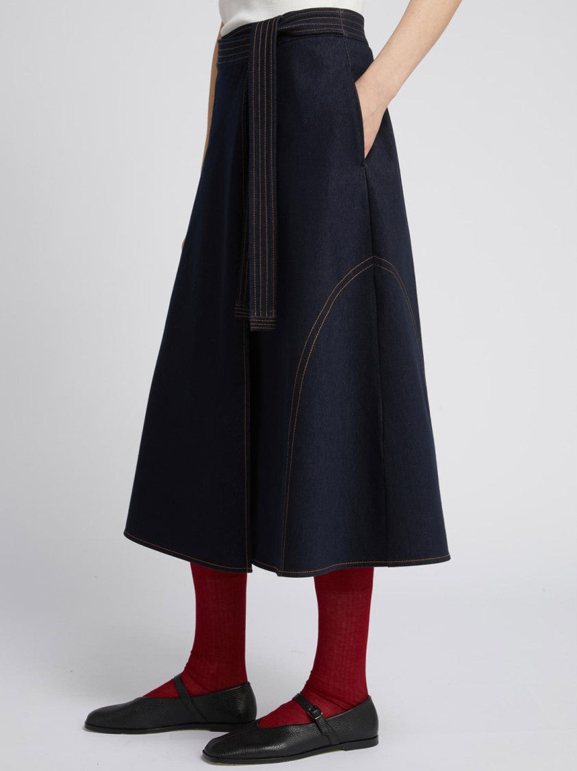 Max Mara Midi-Length Wrap Skirt In Dark Indigo
