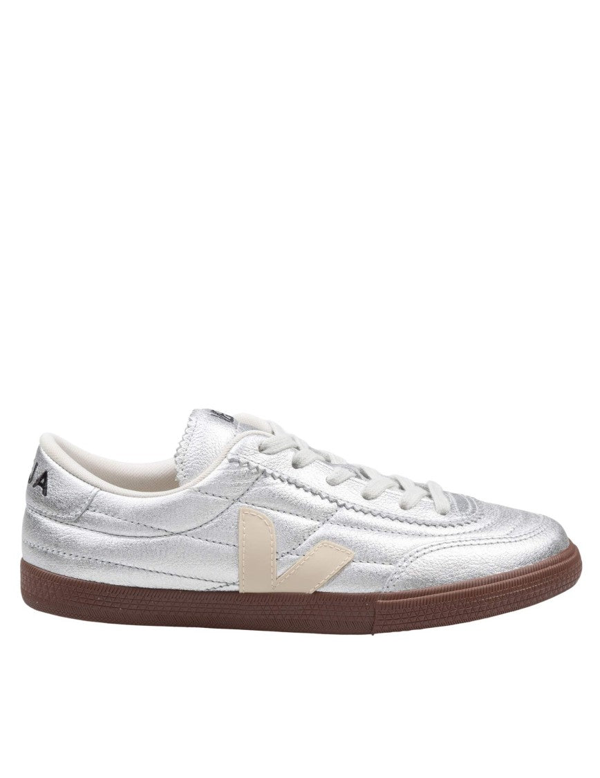 Veja Silver Leather Sneakers With Textured Upper And Eco-Friendly Materials