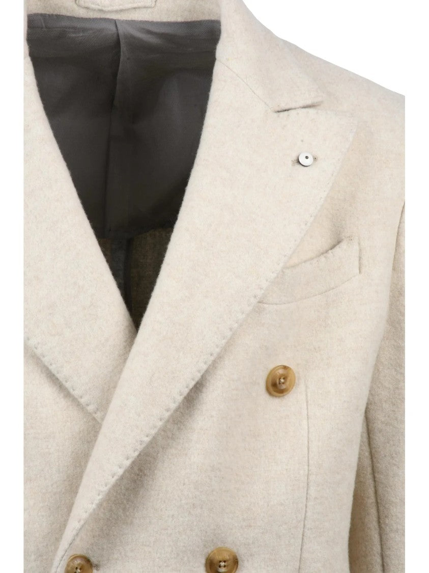 L.B.M. 1911 White Wool-Blend Double-Breasted Coat