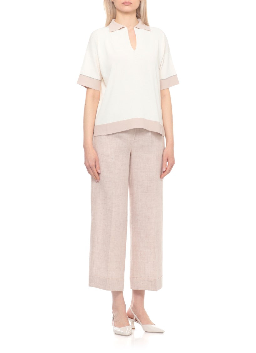 D. Exterior Ivory Embellished Viscose Polo Shirt