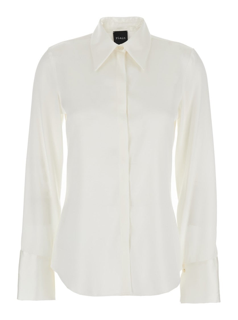 Plain Silk Satin Shirt With Classic Collar