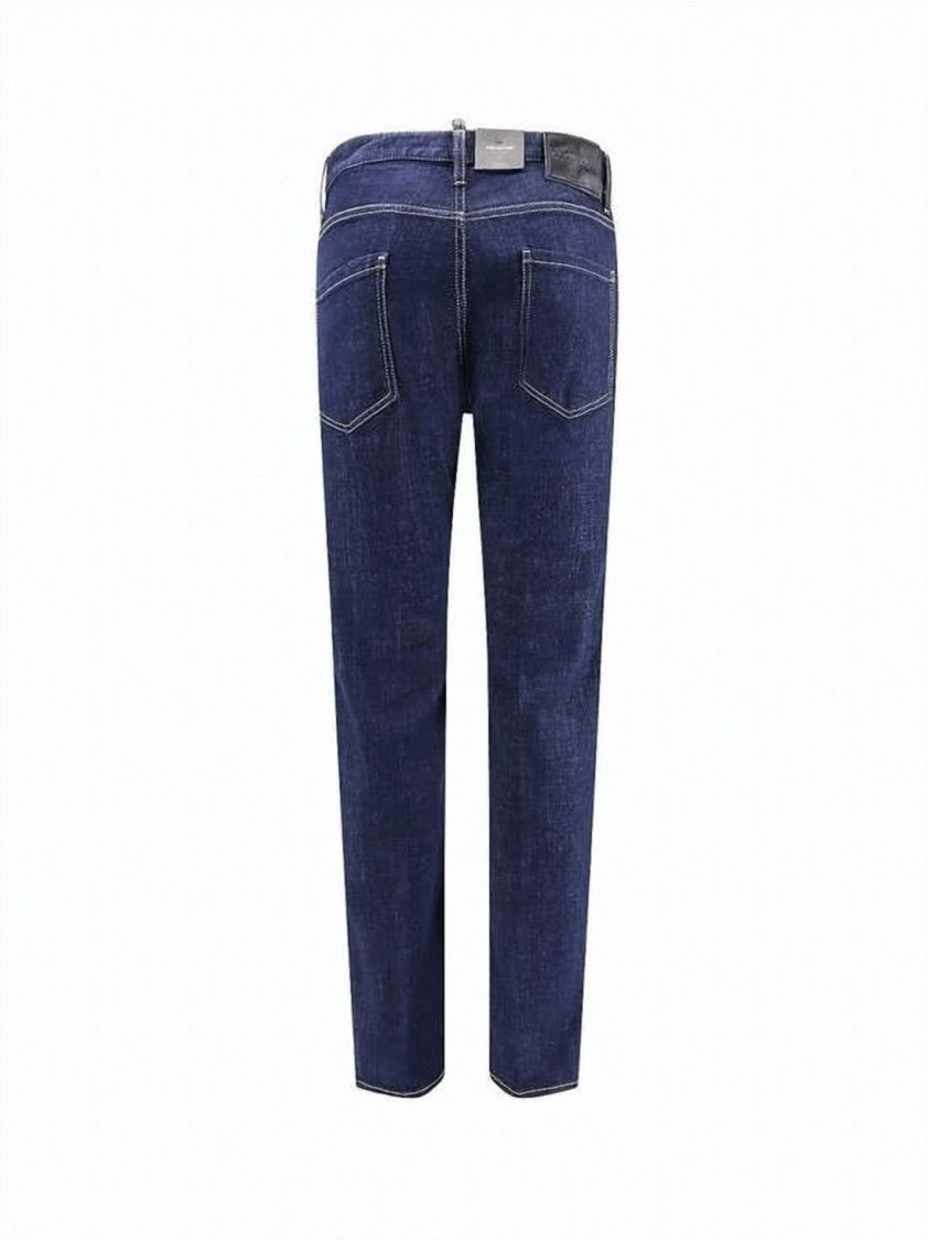 Dsquared2 Dark Rinse Wash Straight-Leg Jeans With Contrast Stitching