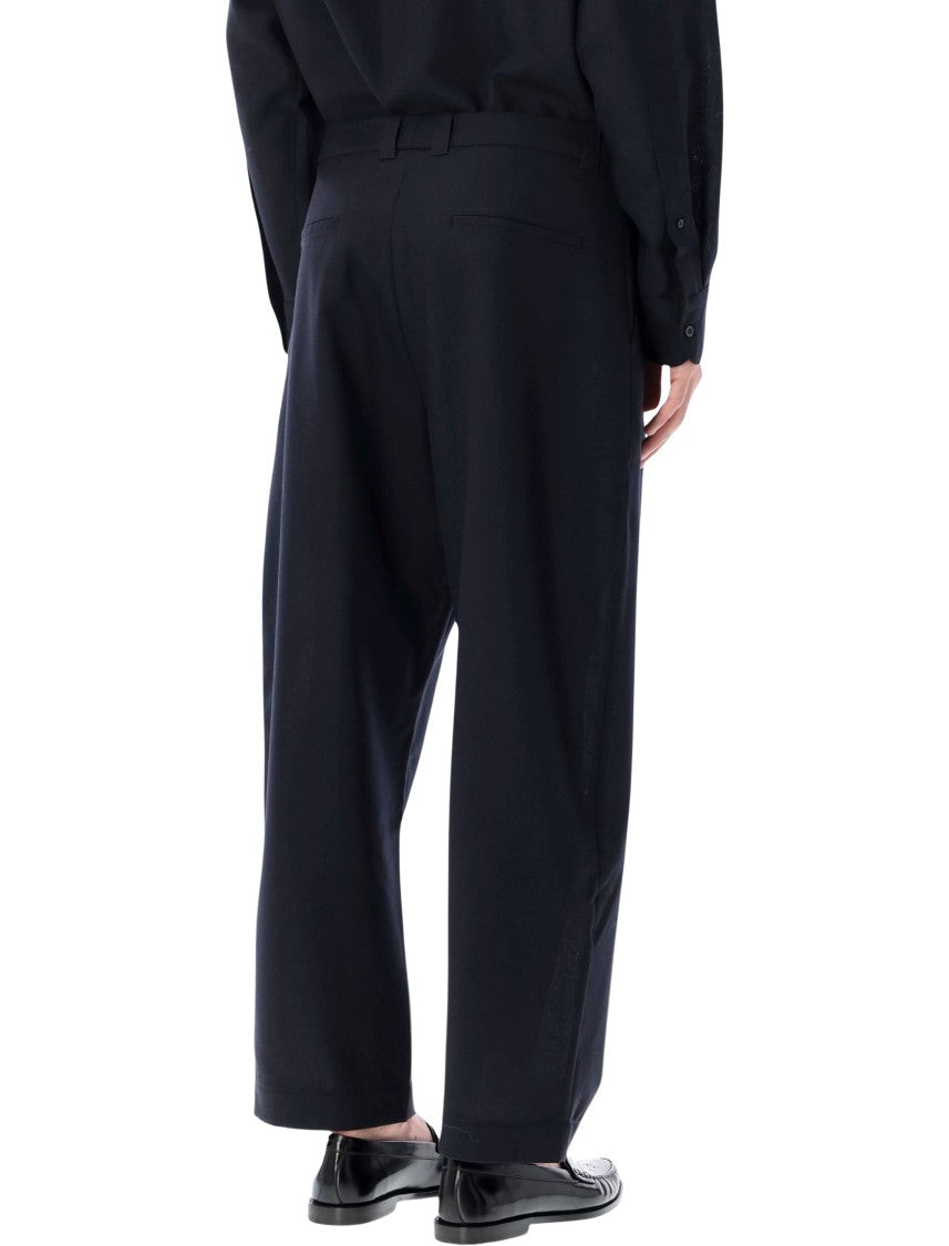 Studio Nicholson Cropped Wool Navy Tuck Trousers