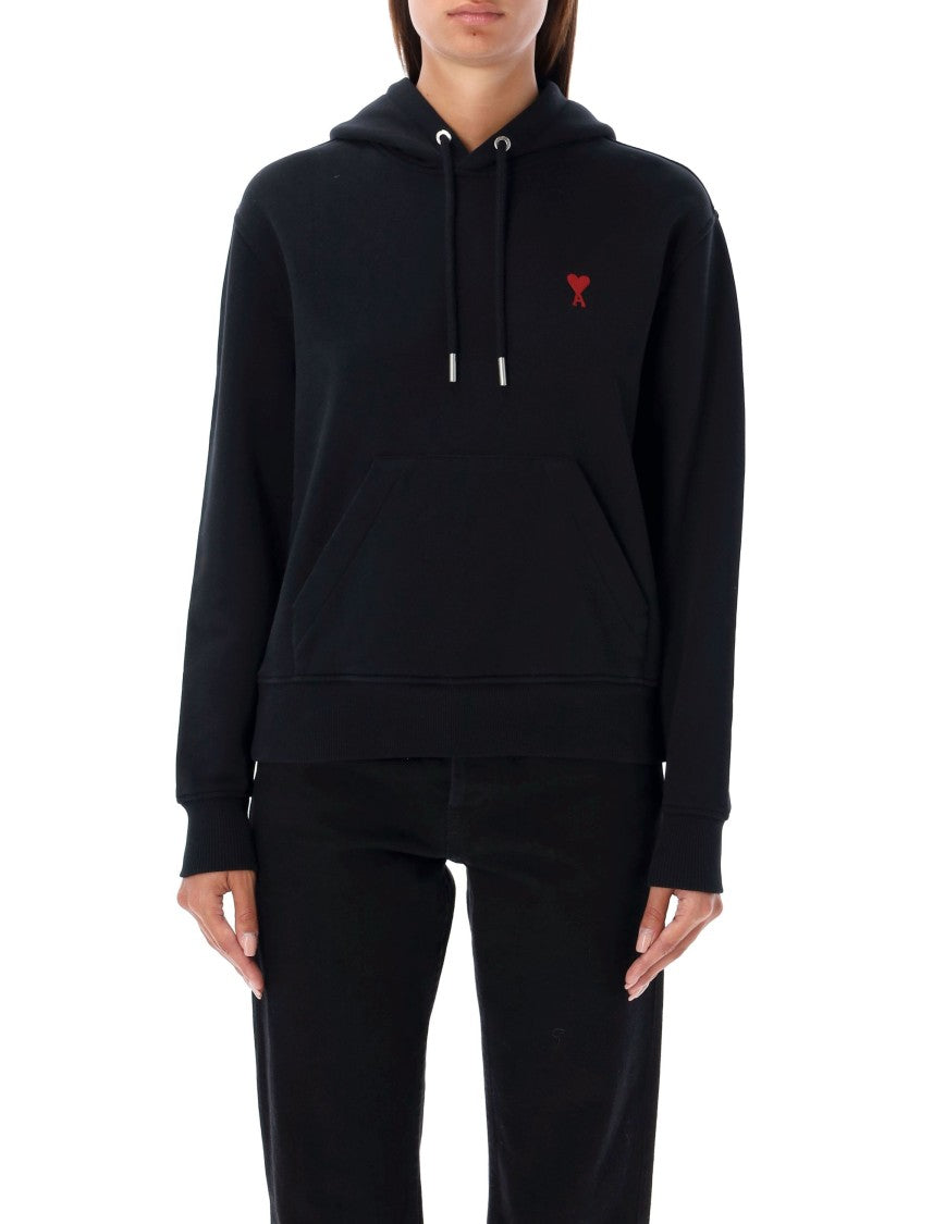 Ami Paris Black Relaxed Fit Hoodie With Embroidered Logo
