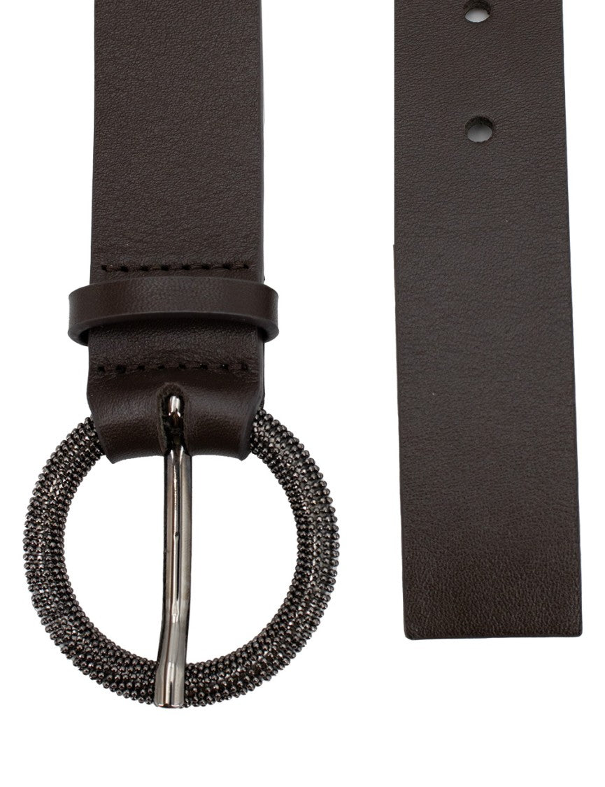 Le Tricot Perugia Dark Brown Leather Belt With Textured Buckle