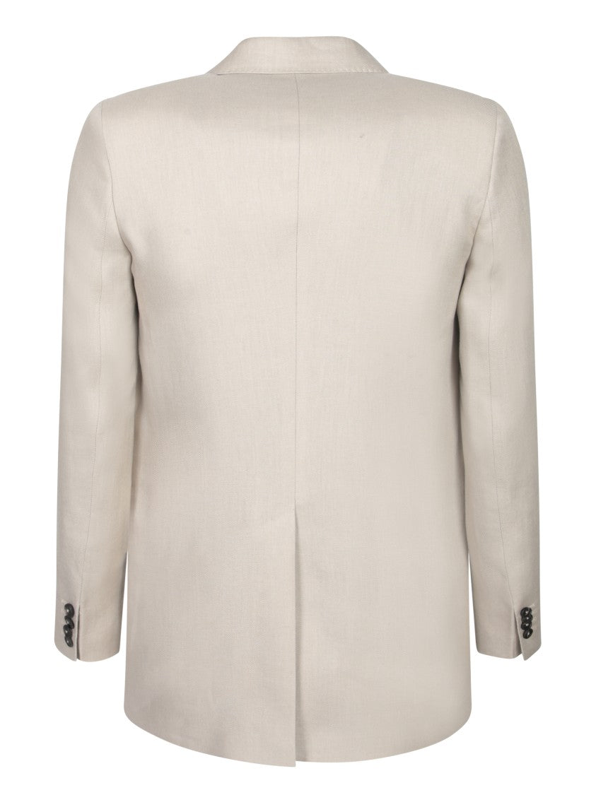 Tagliatore Double-Breasted Beige Linen Jacket With Flap Pockets