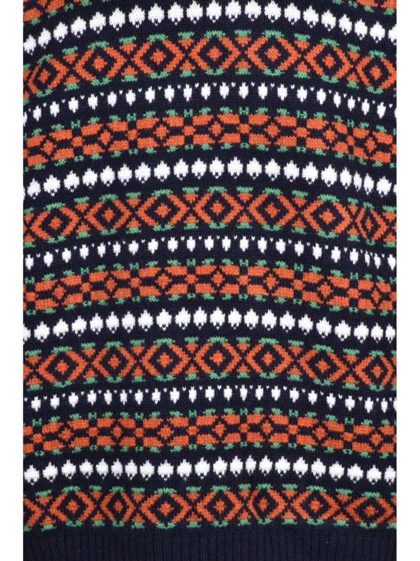 Slowear By Zanone Blue/Orange Geometric Virgin Wool Crewneck Sweater