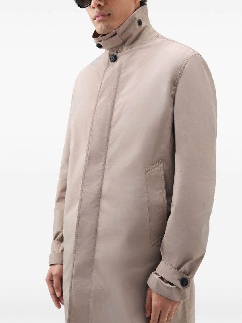 Woolrich Beige Appliqué Logo Car Coat