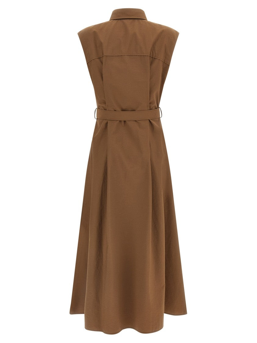 Brunello Cucinelli Techno Cotton Midi Dress With Chemisier Style And Hourglass Silhouette