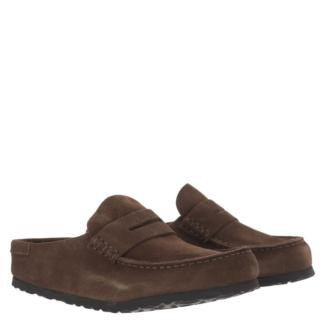 Birkenstock Dark Brown Suede Unisex Loafers With Exposed Stitching