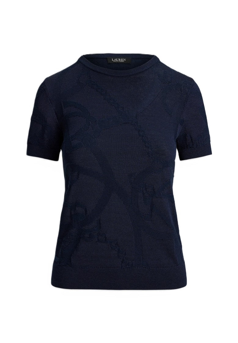 Lauren Ralph Lauren Navy Blue Eyelah Rayon Pullover Knit Top
