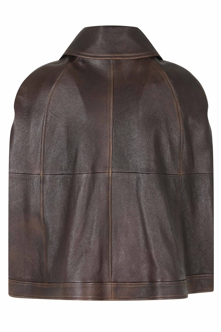7 For All Mankind Brown Leather Zip Bomber Jacket