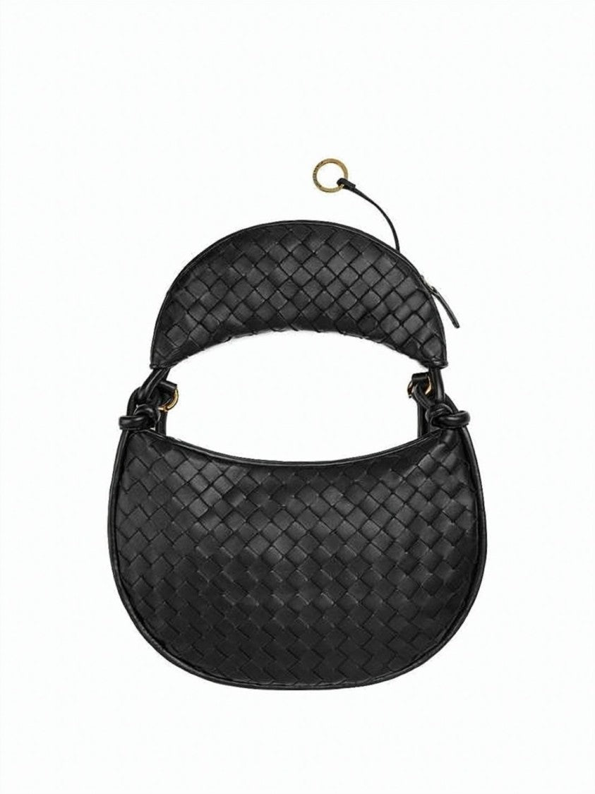 Bottega Veneta Medium Crescent-Shaped Woven Leather Handbag With Gold Hardware