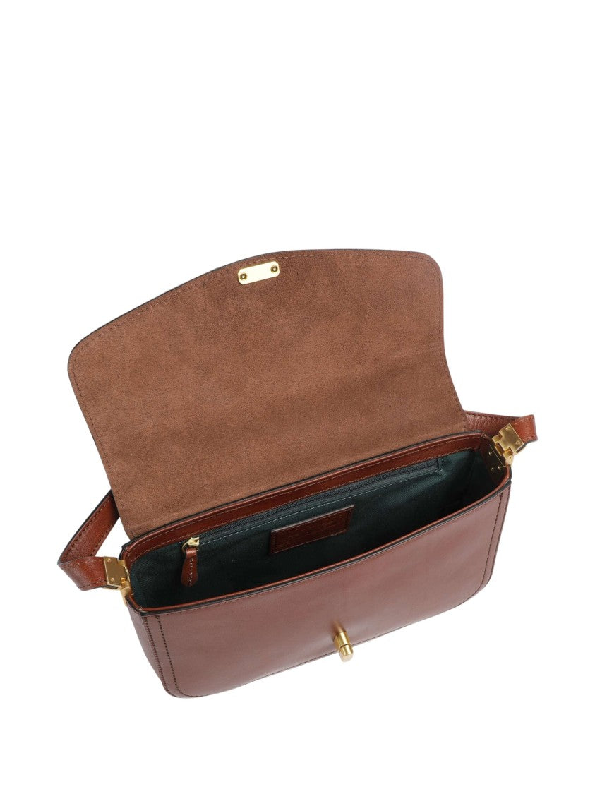 The Bridge Rectangular Shoulder Bag With Gold Turn Lock And Adjustable Strap