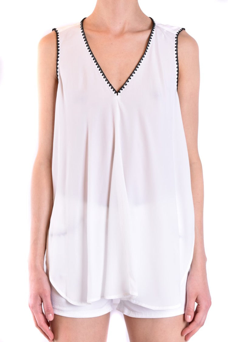 Dondup Sleeveless White Top With Delicate Black Trim