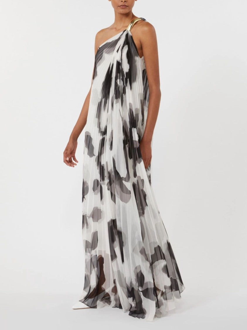 Max Mara Black White Pleated One-Shoulder Dress
