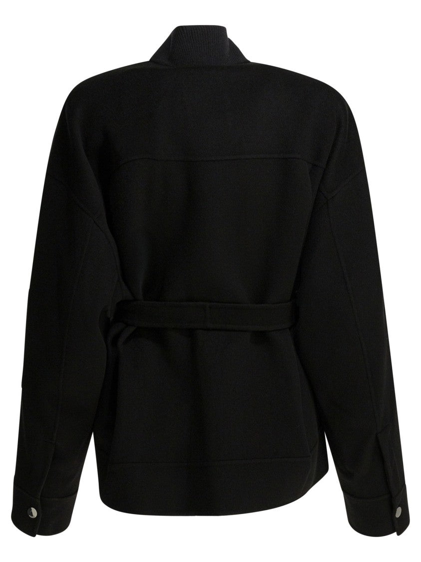 Max Mara Rectangular Buckle Closure Black Virgin Wool Jacket