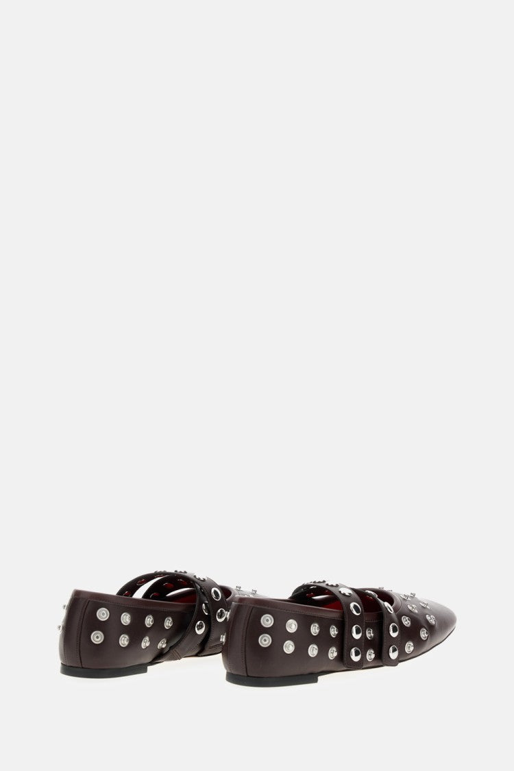 Stella Mccartney Leather Ballerina Flats With Double Straps And Stud Detailing