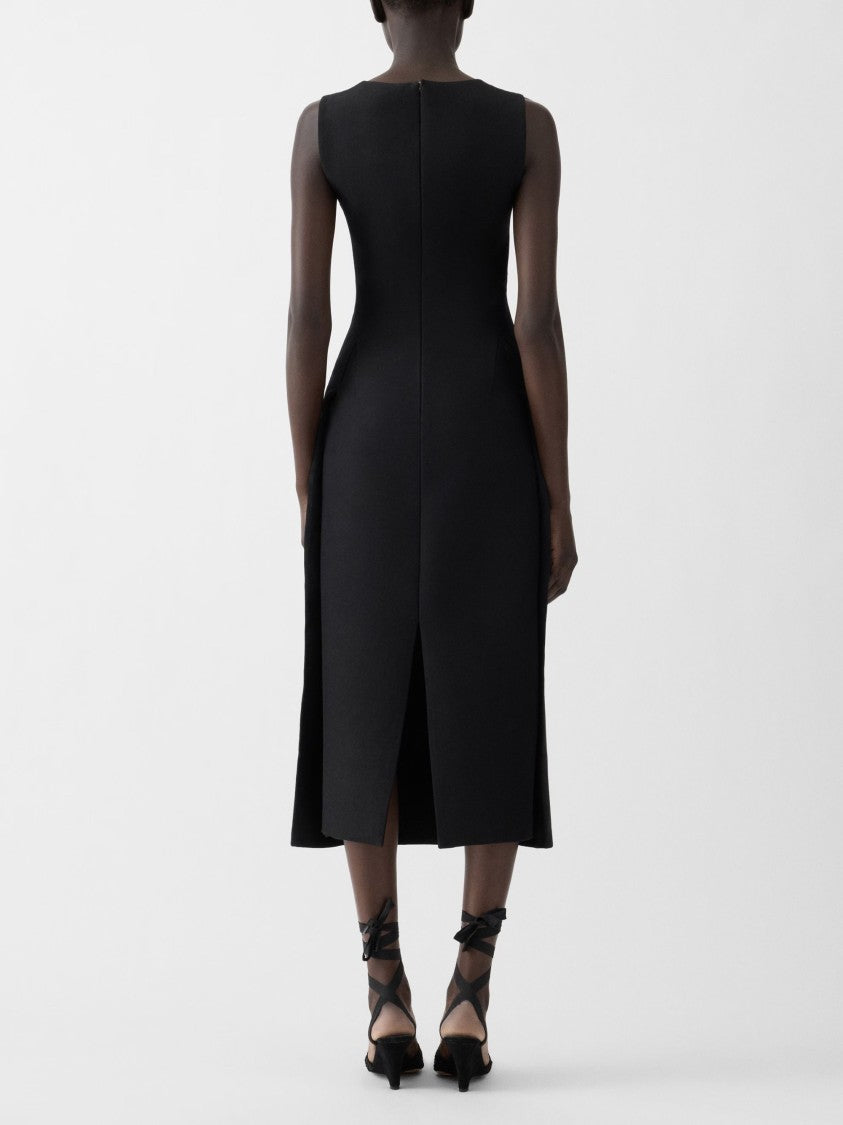 Jacquemus Black Fitted Pleated Apron Midi Dress