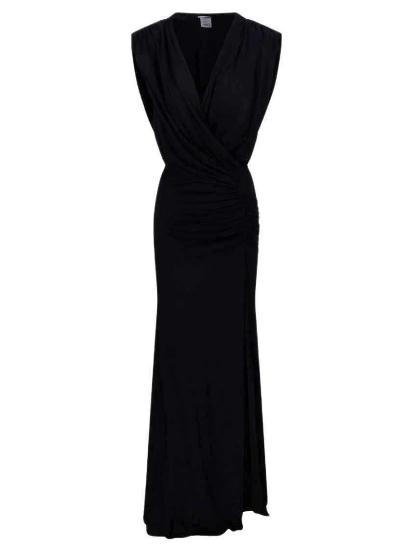 Amazuin Maxi Dress With Draped Bodice And High Side Slit
