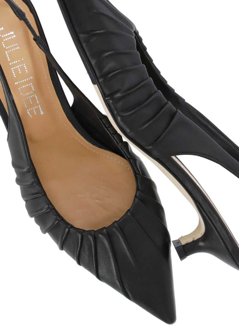 Juilie Dee Black Julie Dee Leather Slingback Pumps