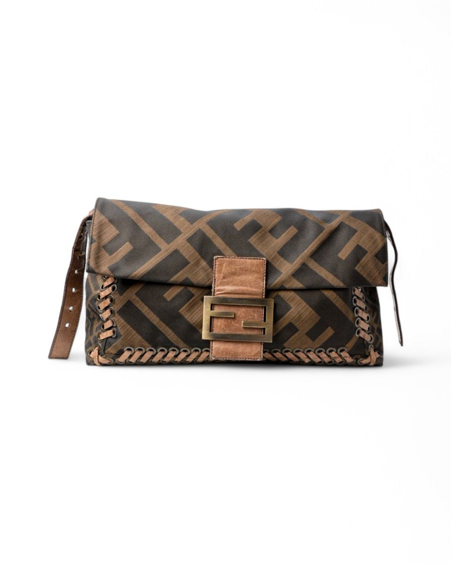 Fendi Mama Baguette Xl Ff Logomania Brown