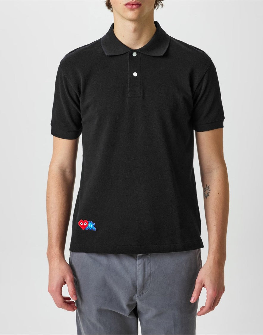 Comme Des Garçons Black Heart Invader Logo Cotton Polo Shirt