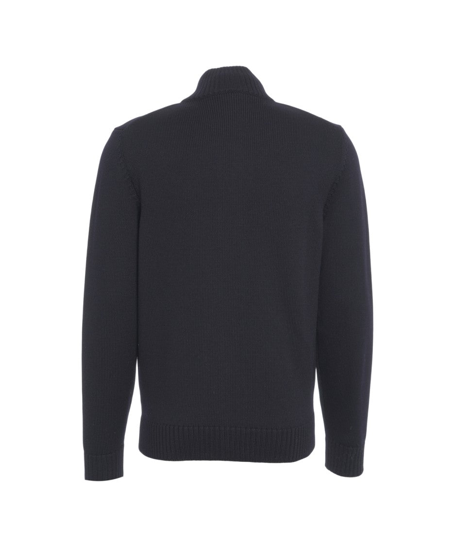 Gender High-Neck Ribbed Knit Jacket With Button Closure