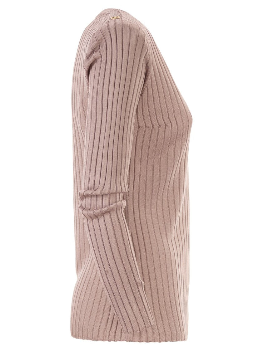Elisabetta Franchi Viscose Knit Top With Embellished Shoulders