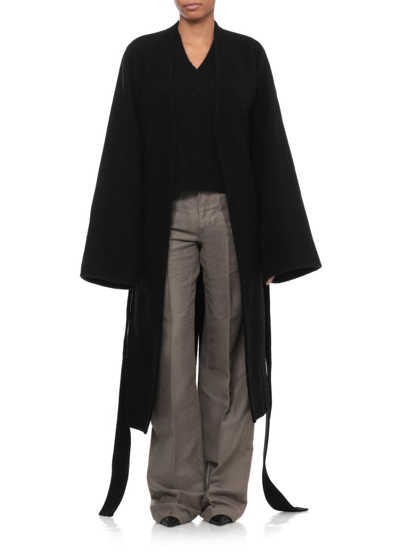 Rick Owens Black Elasticated V-Neck Cropped Sweater
